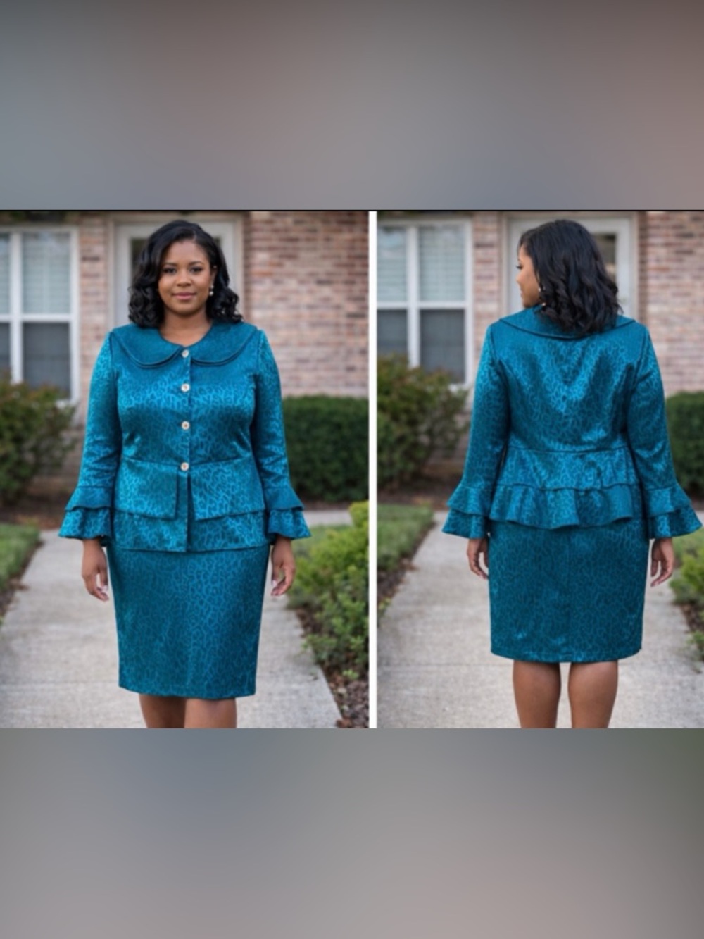 Chic Teal Leopard Print Jacket and Skirt Set